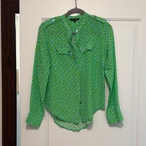 LAUREN GOLD SILK geometric button down